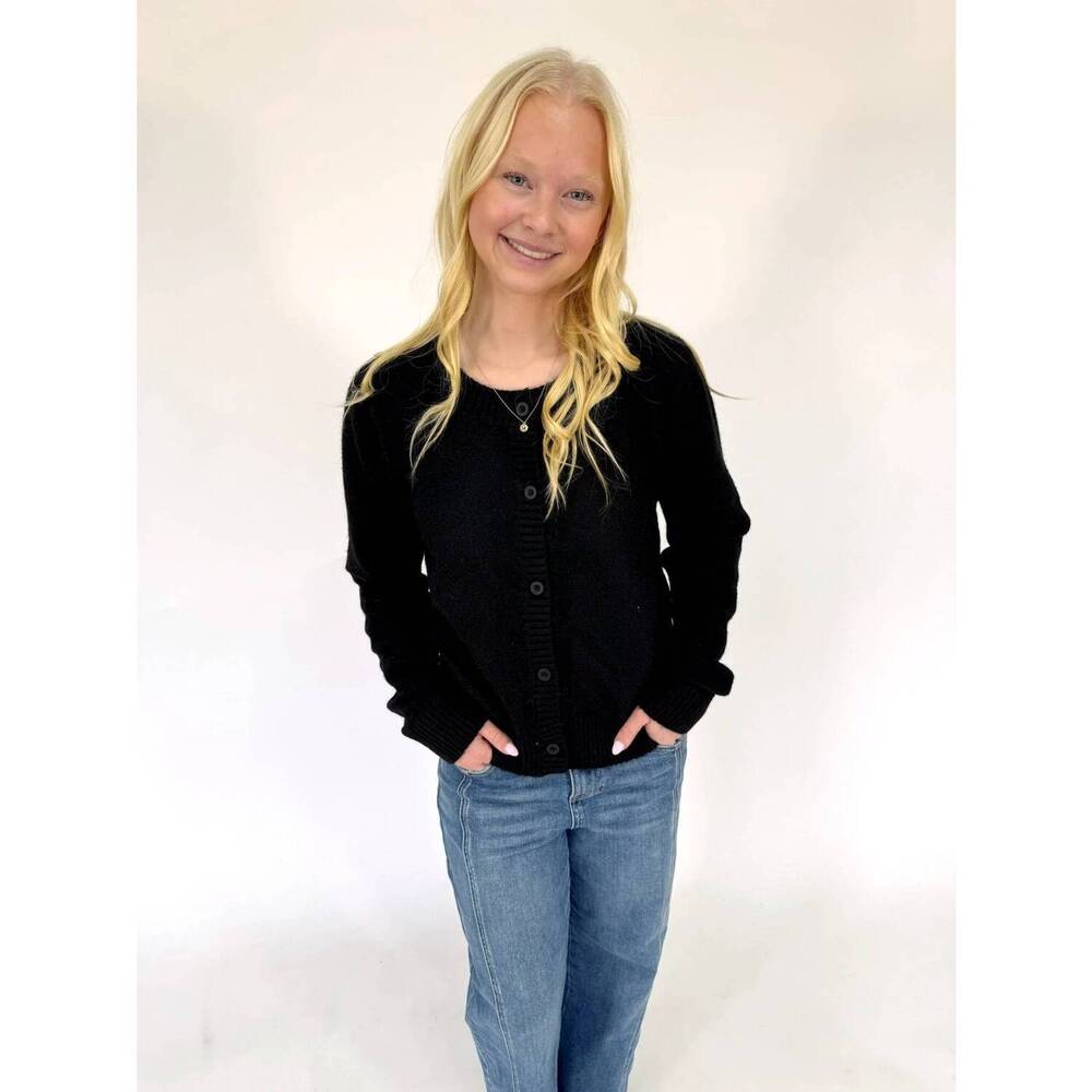 NEW VERY J button front cardigan sweater in black